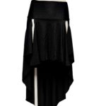 Black practice skirt for belly dancing, elegant and flowing design.