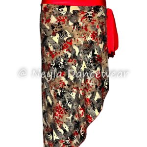 Falda Sadira Neyla Dancewear danza del vientre corte diagonal estampado abstracto lentejuelas.