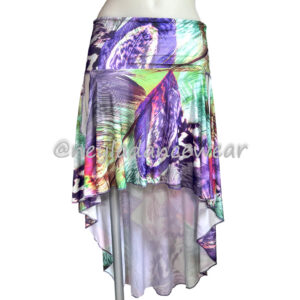 Falda Centola asimétrica con estampado de plumas multicolor para danza del vientre