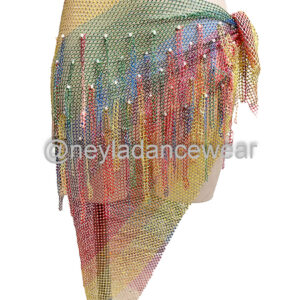 Multicolour mesh hip scarf with silver rhinestones for belly dance