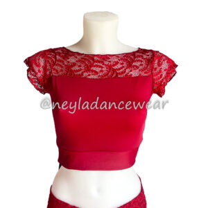 Top Iris de encaje rojo para danza del vientre, conjunto con falda Hiranur