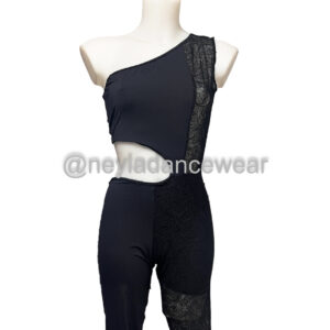Mono Merit negro asimétrico con encaje para clases y ensayos de danza del vientre.