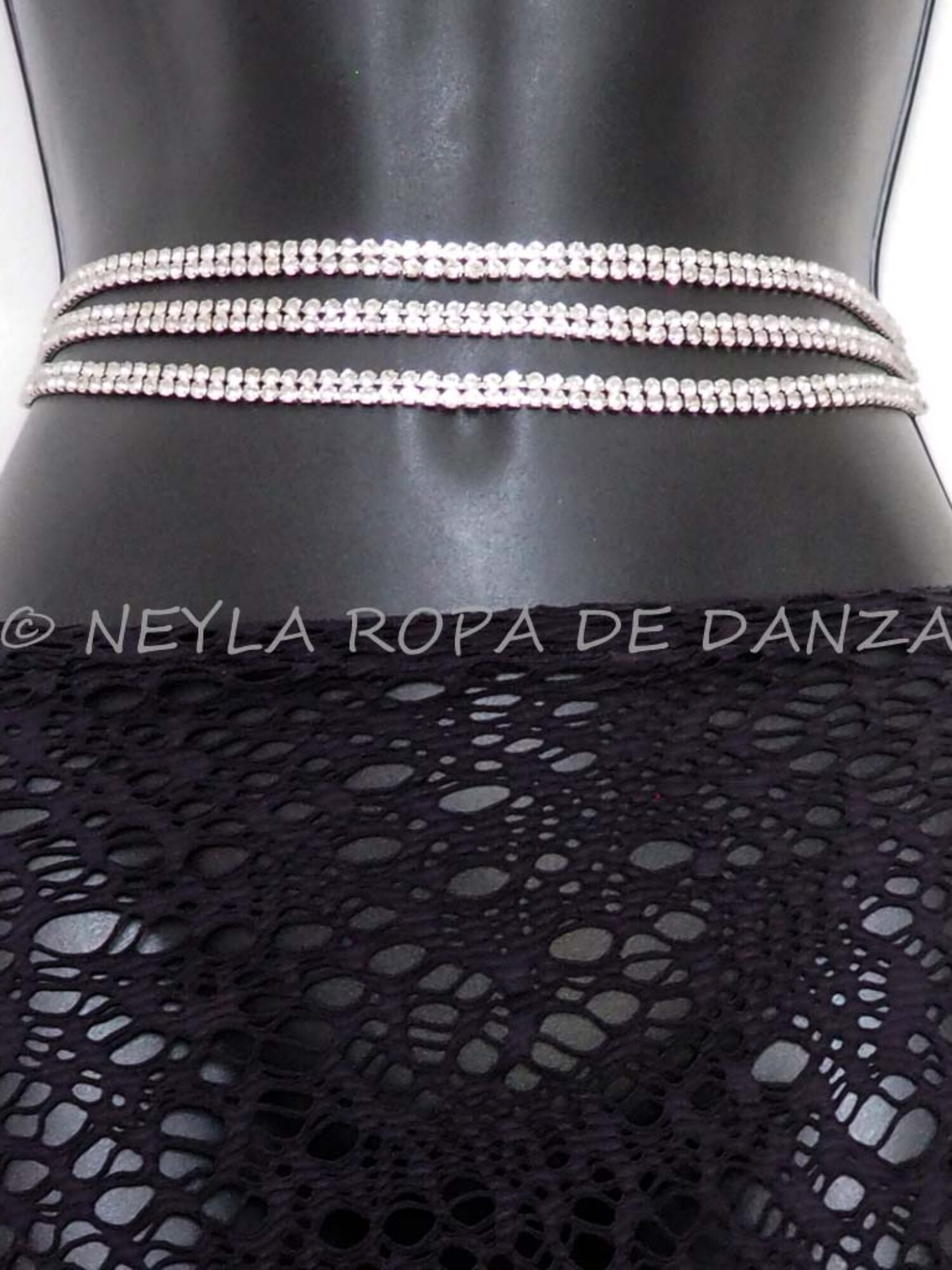 Triple silver rhinestone waist belt for belly dance and oriental dance.