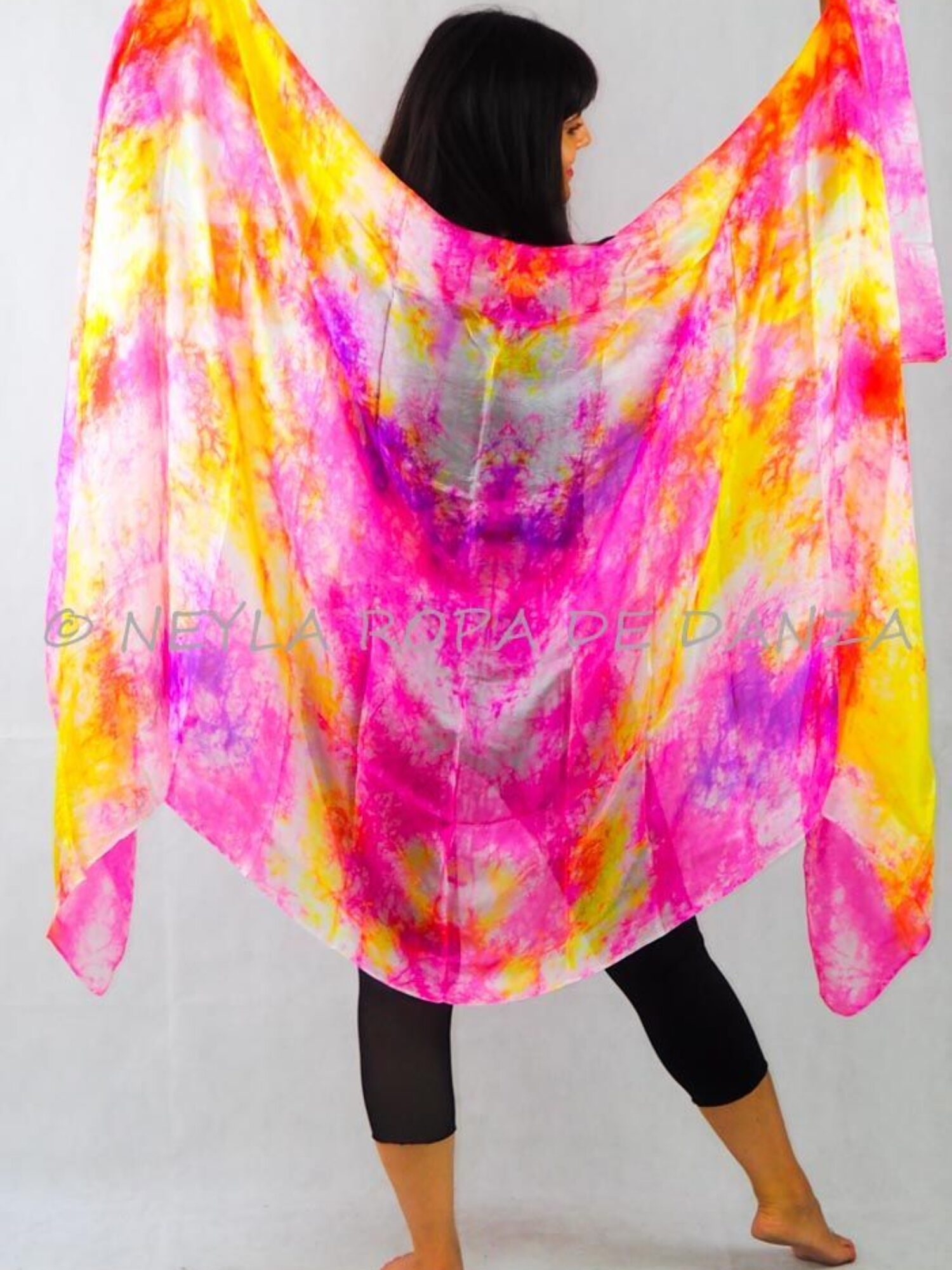 Pink and yellow spotted silk veil for dance.