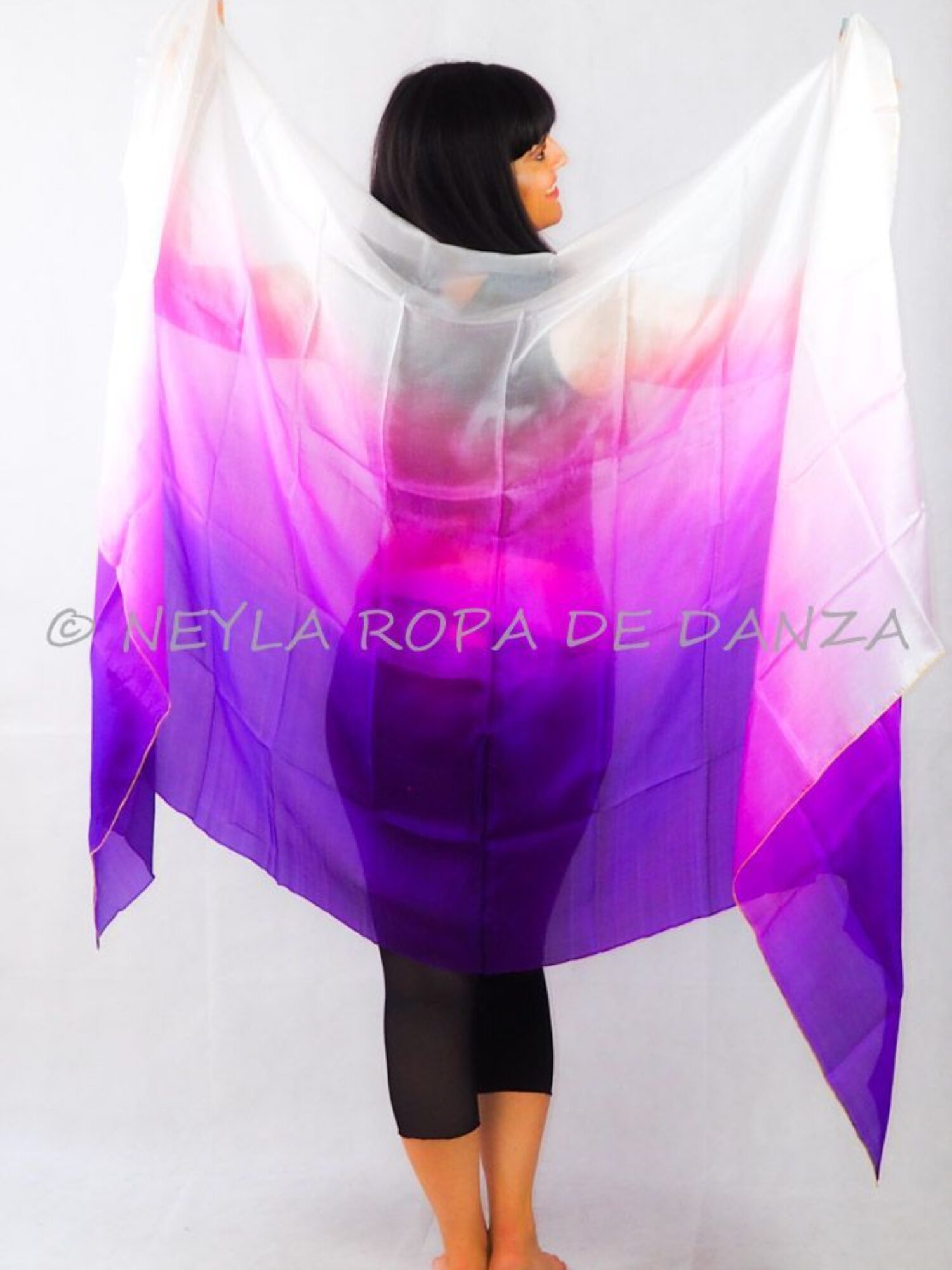Gradient silk veil in lilac, pink, and white tones, ideal for belly dance and other dance styles.