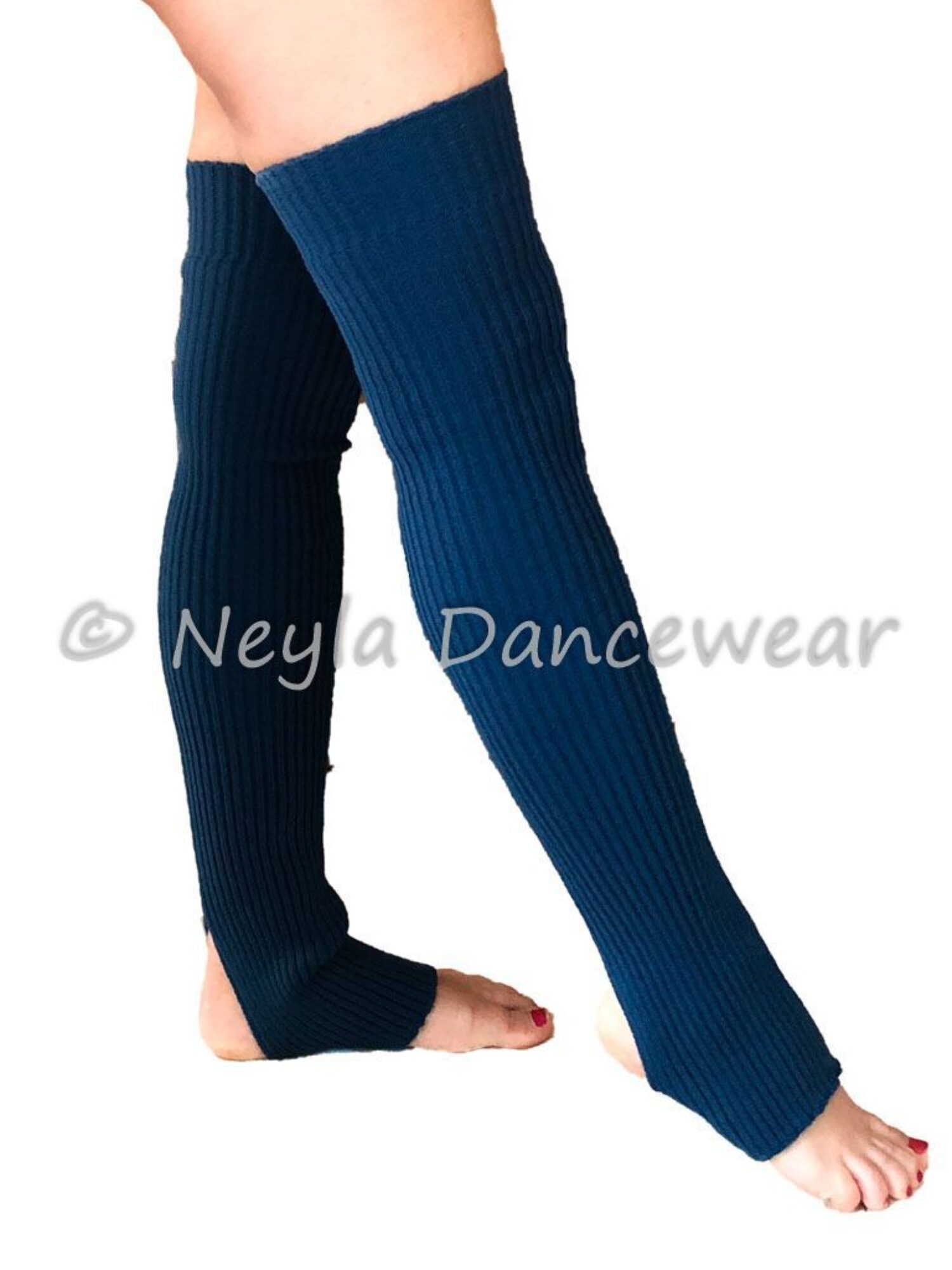 Calentadores largos de danza del vientre color negro con apertura en el talón, modelo Neyla Dancewear ideal para clases y ensayos.