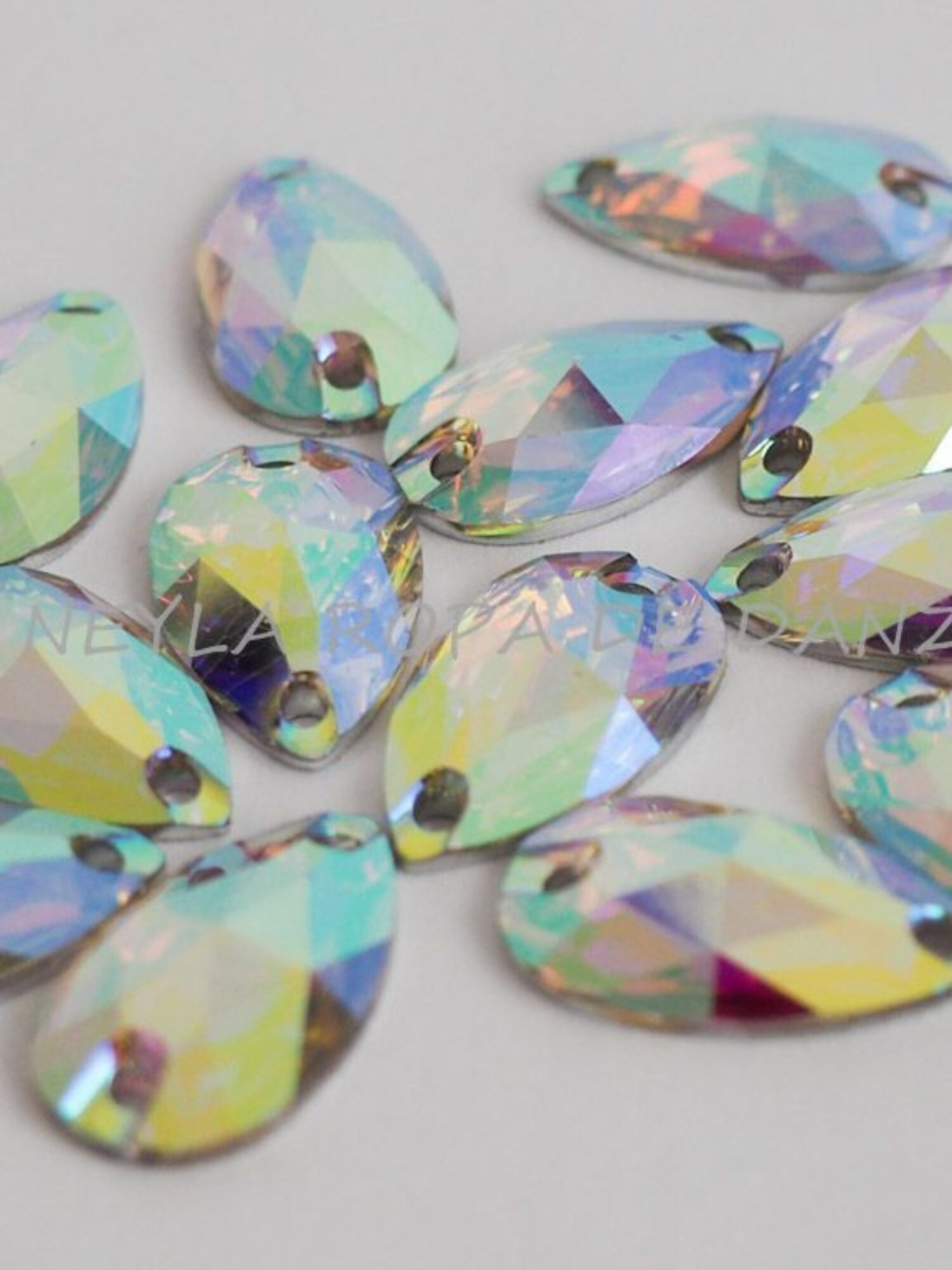 Crystal Aurora Borealis tear rhinestones 1.5 cm for dance costumes.