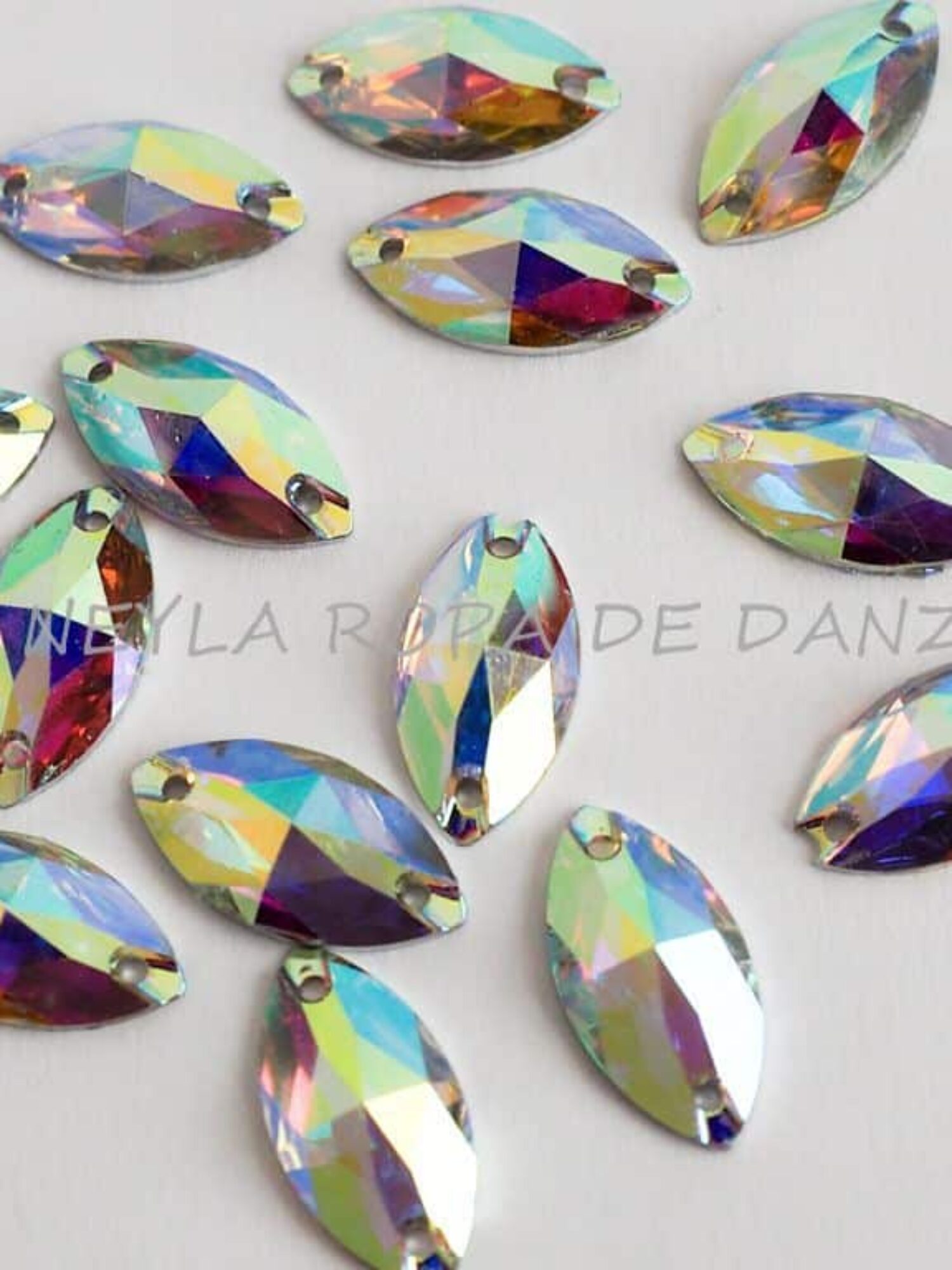 Crystal Aurora Borealis marquise rhinestones 1.5 cm for dance costumes.
