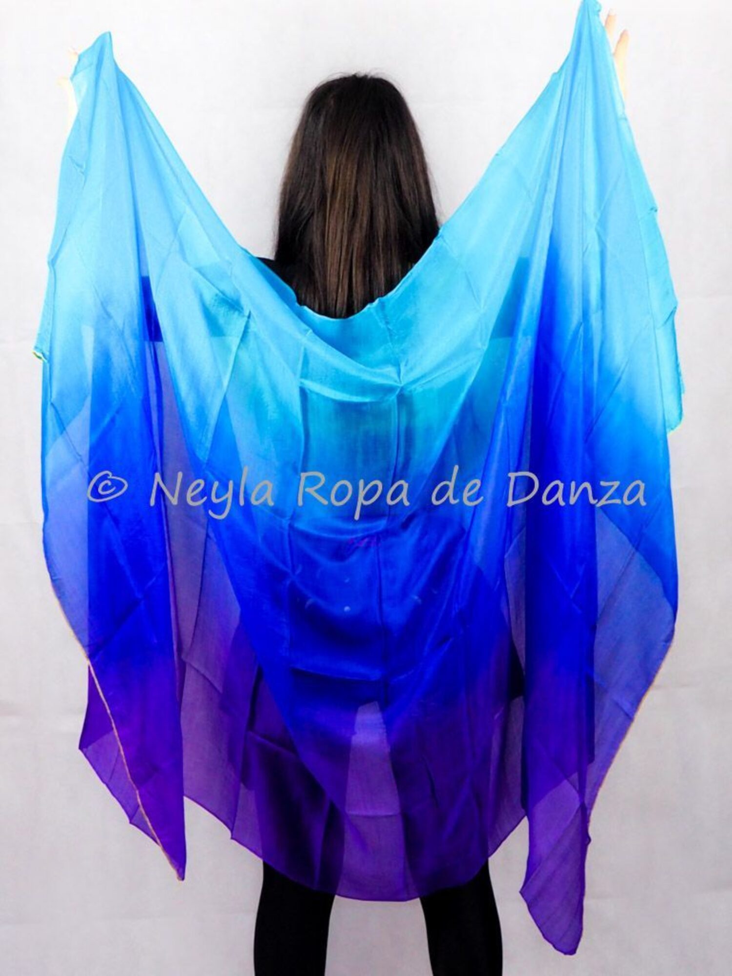 Gradient silk veil in dark purple, dark blue, and turquoise for belly dance and oriental dance.