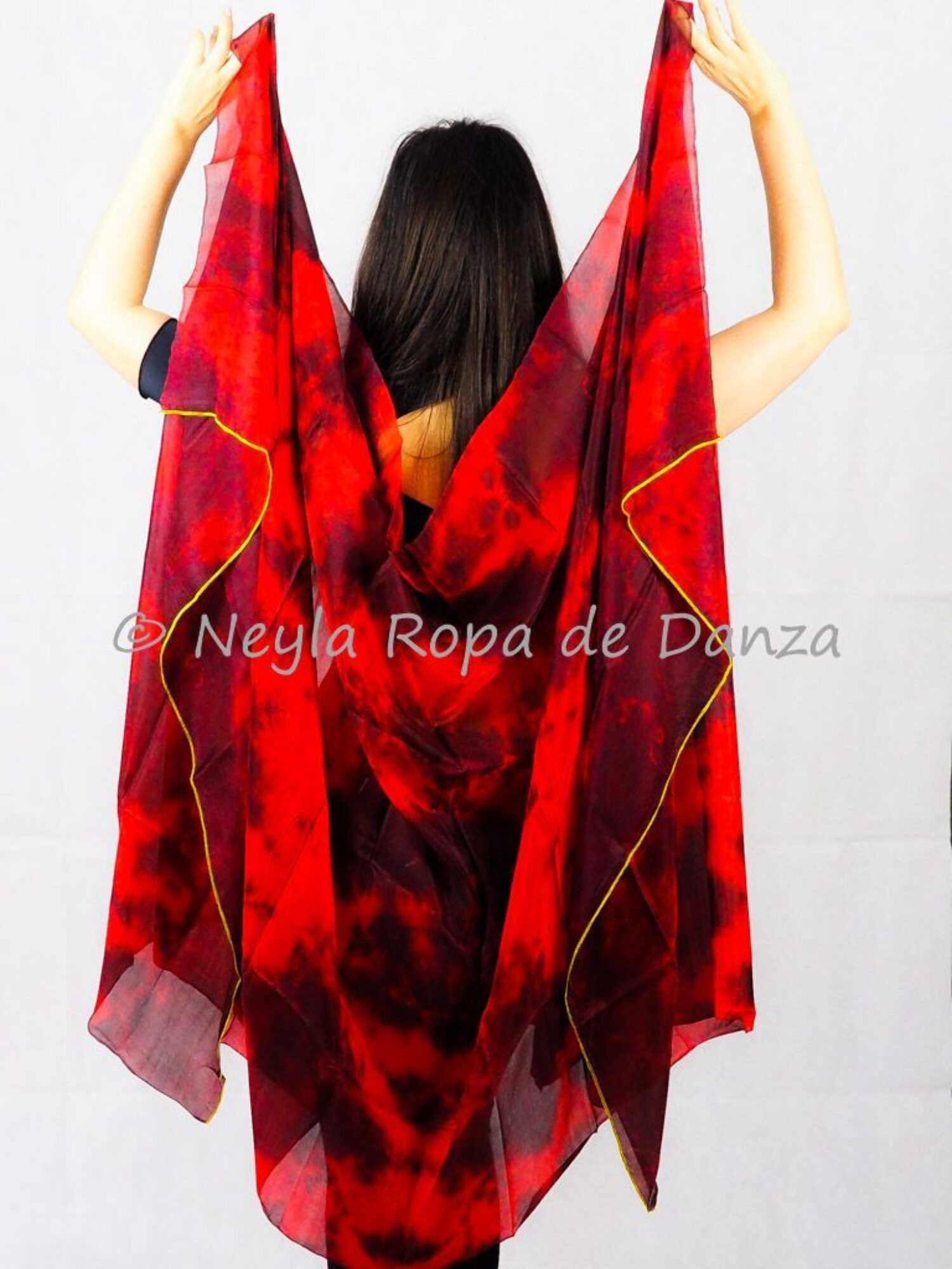 Silk veil with black and red spots for belly dance and oriental dance.