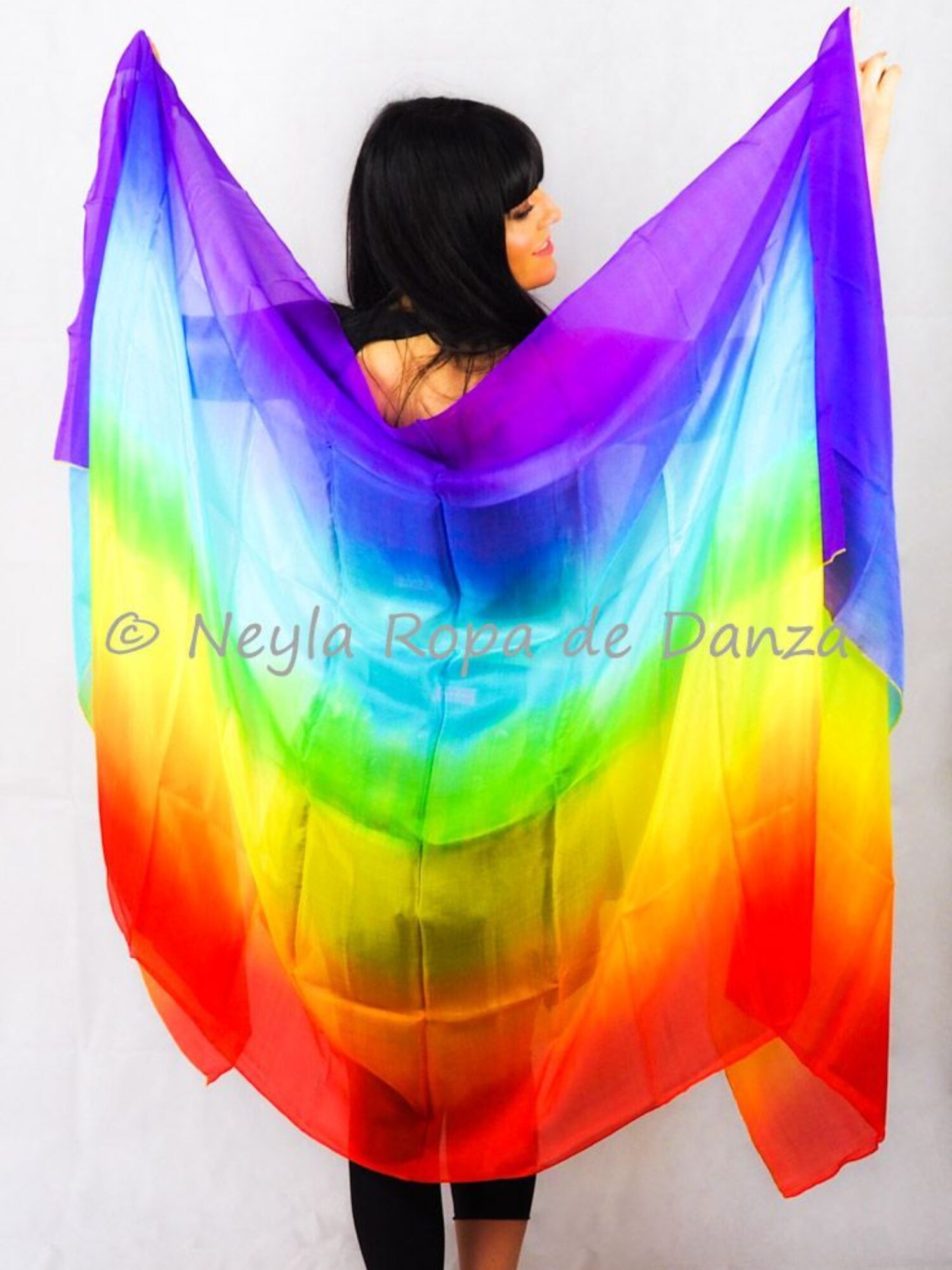 Rainbow silk veil for belly dance and oriental dance.