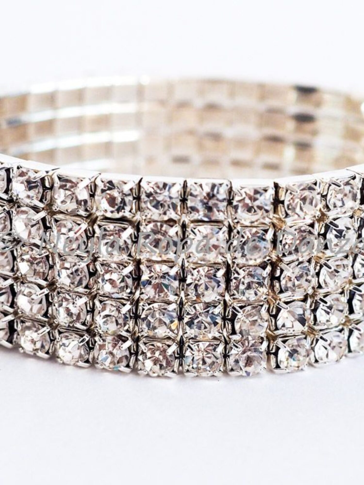 Bracelet with 5 rows of silver rhinestones for belly dance and oriental dance.