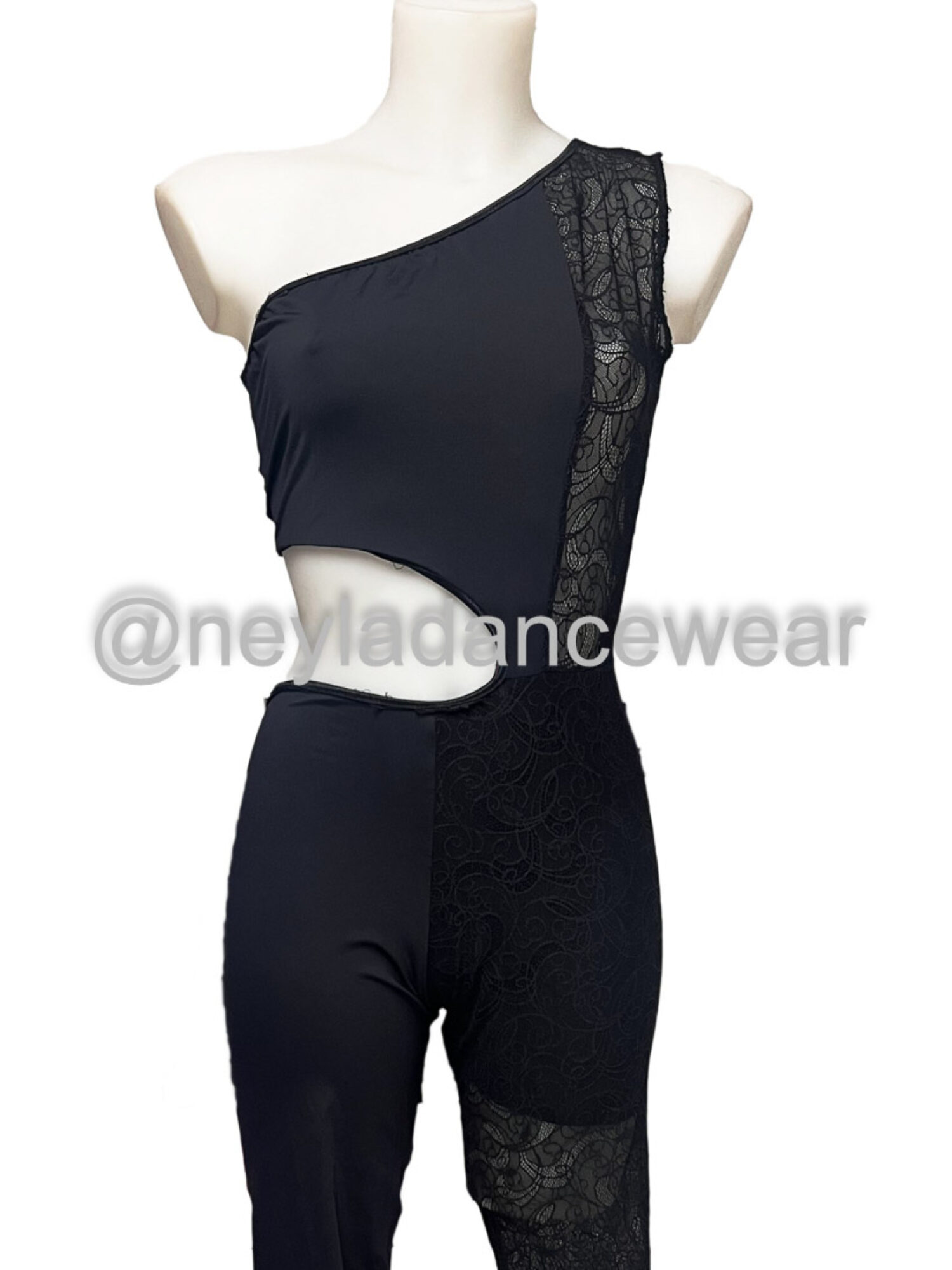 Mono Merit negro asimétrico con encaje para clases y ensayos de danza del vientre.
